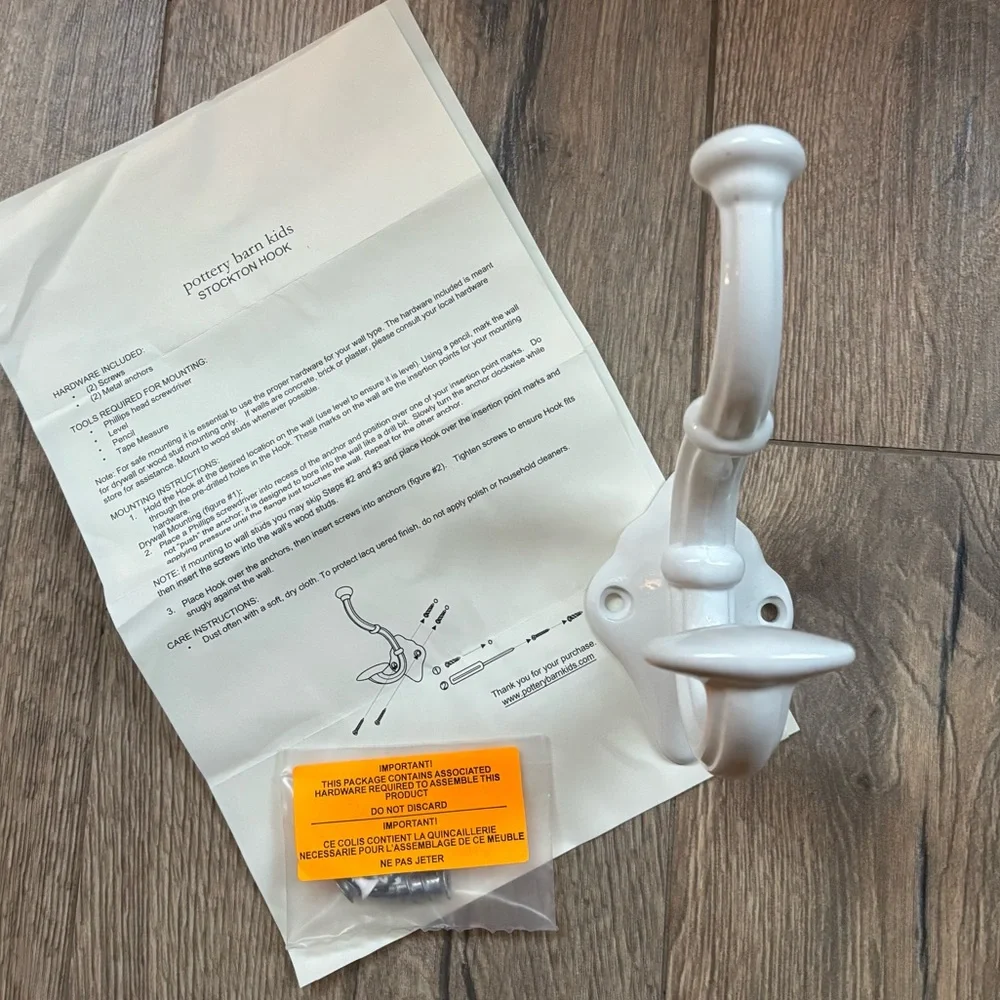 NEW Pottery Barn Stockton Classic White Cast Iron Heavy Duty Wall Curtain Hook
